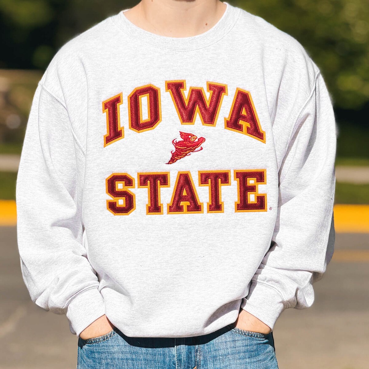 CI Sport Punching Cy Ash Gray HW Crewneck Sweatshirt design close up